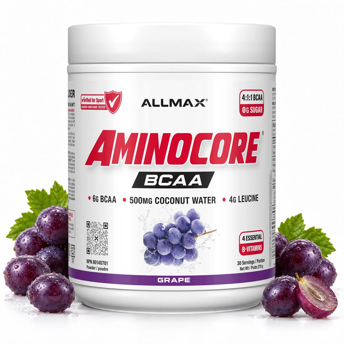 Aminocore: BCAA Supplement Powder — 30 Servings / Grape
